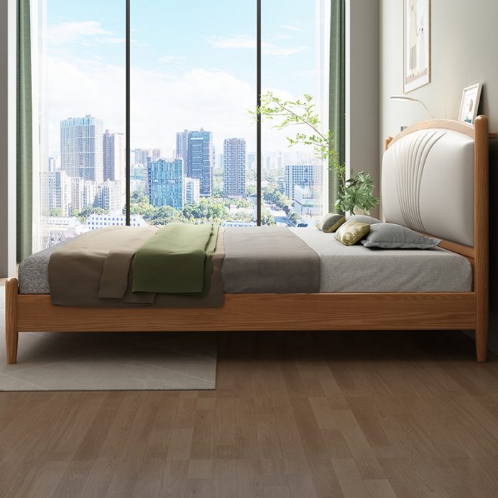 Solid Wood Bed in Natural Ash Wood for Wholesale