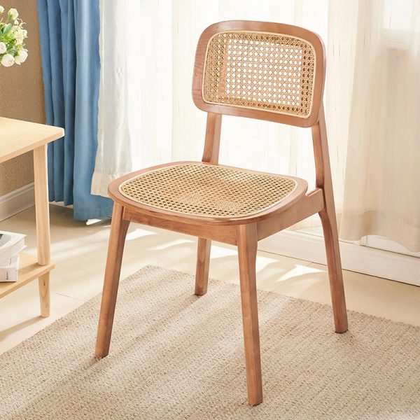 Nordic Solid Wood Backrest Dining Chair with Rattan Weave – Elegant and Comfortable