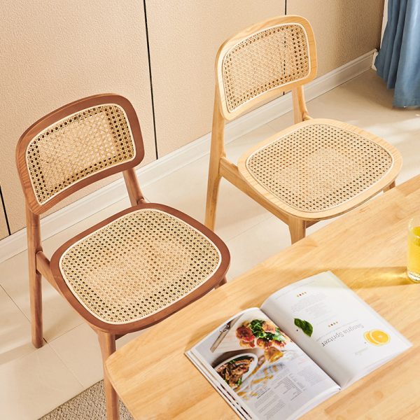 Nordic Solid Wood Backrest Dining Chair with Rattan Weave – Elegant and Comfortable