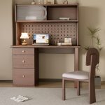 Solid Wood Desk with Bookshelf – White Ash Wood Computer Desk for Kids & Teens