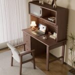 Solid Wood Desk with Bookshelf – White Ash Wood Computer Desk for Kids & Teens