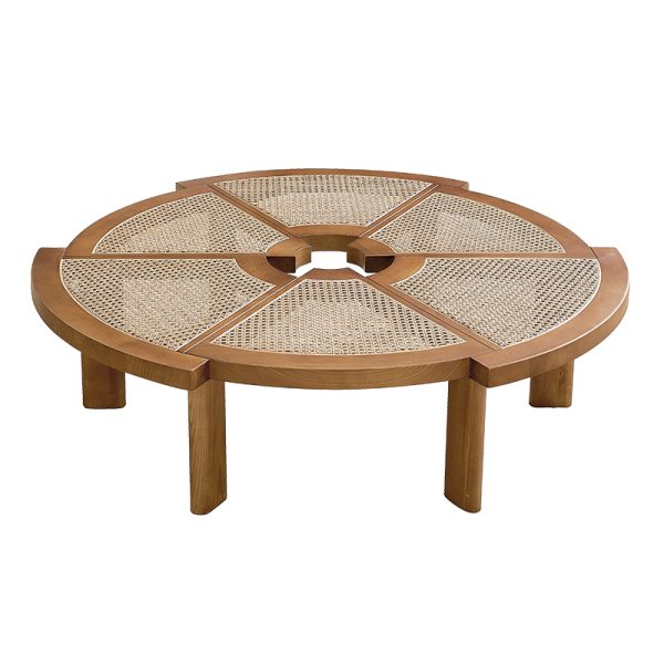 Wabi-Sabi Style Rattan and Wood Coffee Table