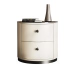 Sophisticated Leather & Stone Veneer Nightstand for Luxury Bedrooms