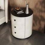 Sophisticated Leather & Stone Veneer Nightstand for Luxury Bedrooms