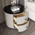 Sophisticated Leather & Stone Veneer Nightstand for Luxury Bedrooms
