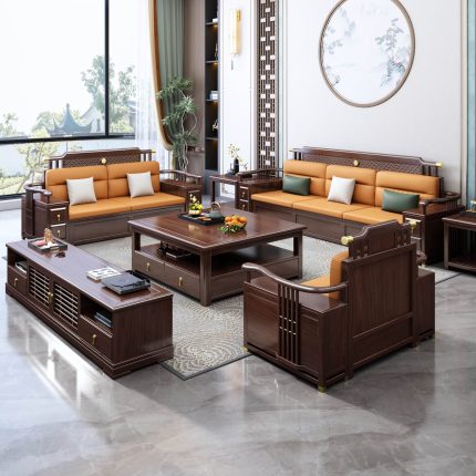 Traditional Chinese Sofa and Table Set for Living Rooms