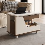 Versatile Nordic Style Movable Coffee Table with Stone Surface