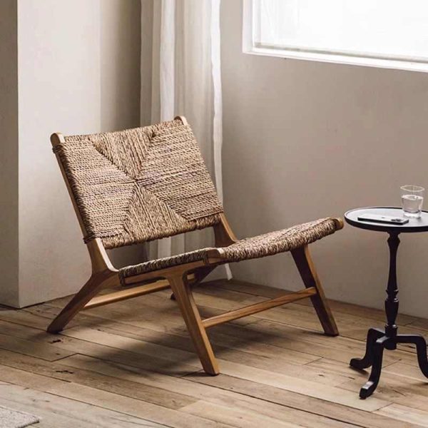 Wooden Designer Lounge Chair with Rope Backrest