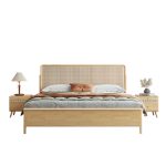 solid wood bed with rattan weaving