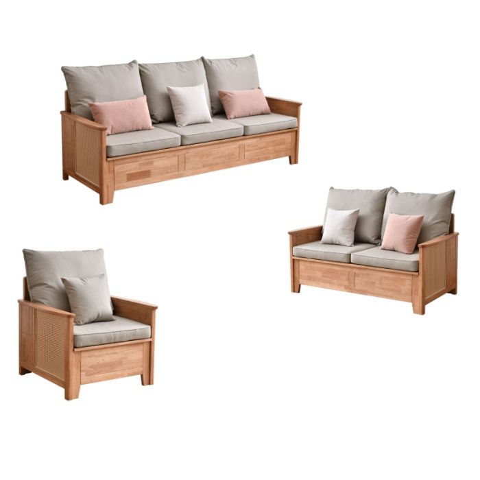 A solid wood frame sofa that combines classic charm with contemporary elegance."