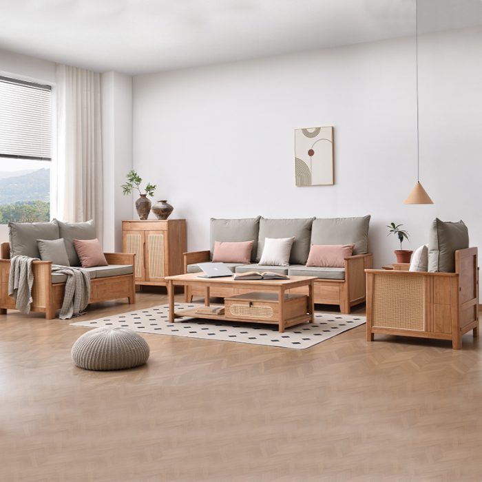 A solid wood frame sofa that combines classic charm with contemporary elegance."