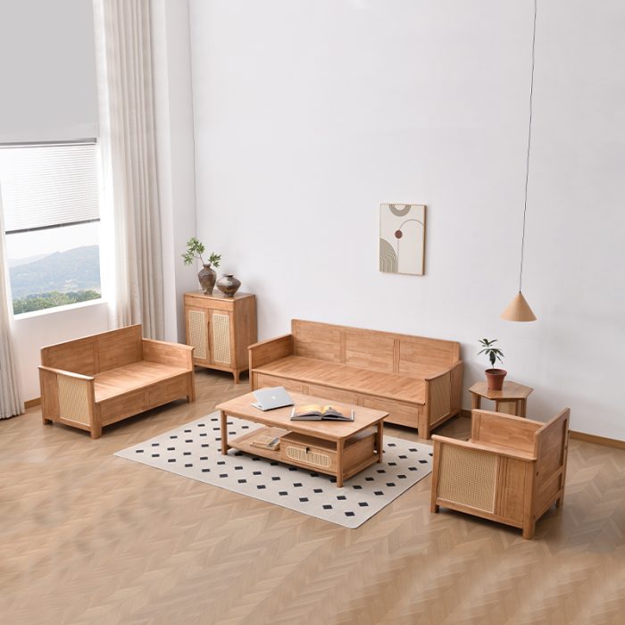A solid wood frame sofa that combines classic charm with contemporary elegance."