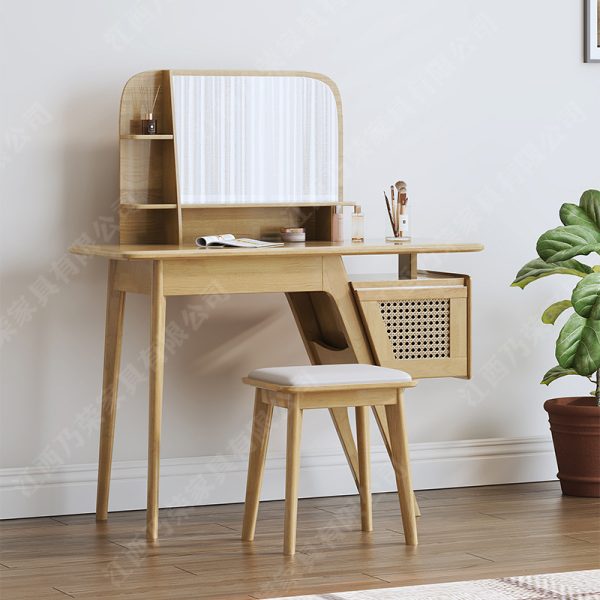 solid wood dressing table with rattan weaving