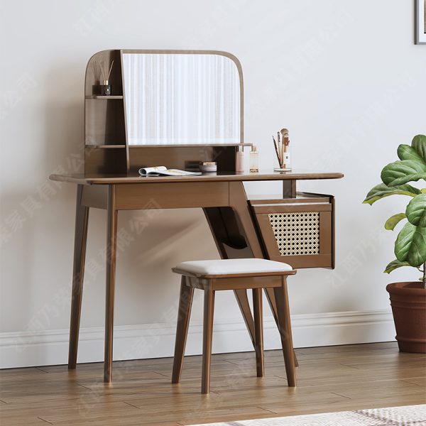 solid wood dressing table with rattan weaving