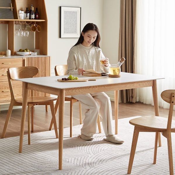 Nordic Minimalist Ceramic Top & Solid Wood Legs Dining Table – Wholesale for Furniture Distributors-HB-A1114 - Image 3