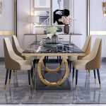 Modern Scandinavian Marble and Metal Dining Table & Chairs for Wholesale