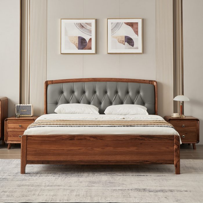 Light luxury simple solid wood bed