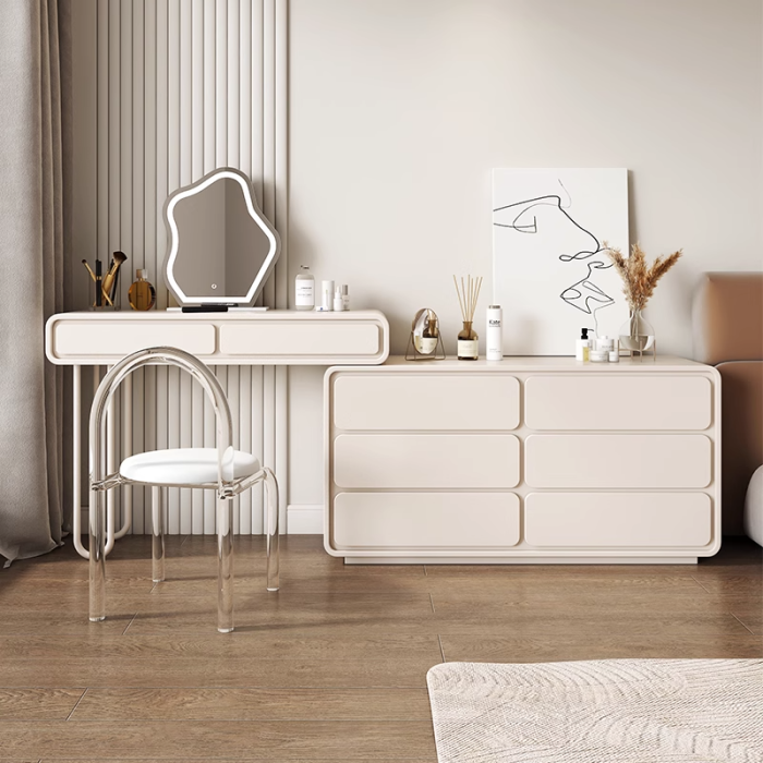 Solid Wood Cream Style Dresser Organizer in One