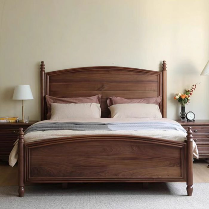 European Solid Wood Light Luxury Double Beds – Elegant Bedroom Furniture for Wholesale