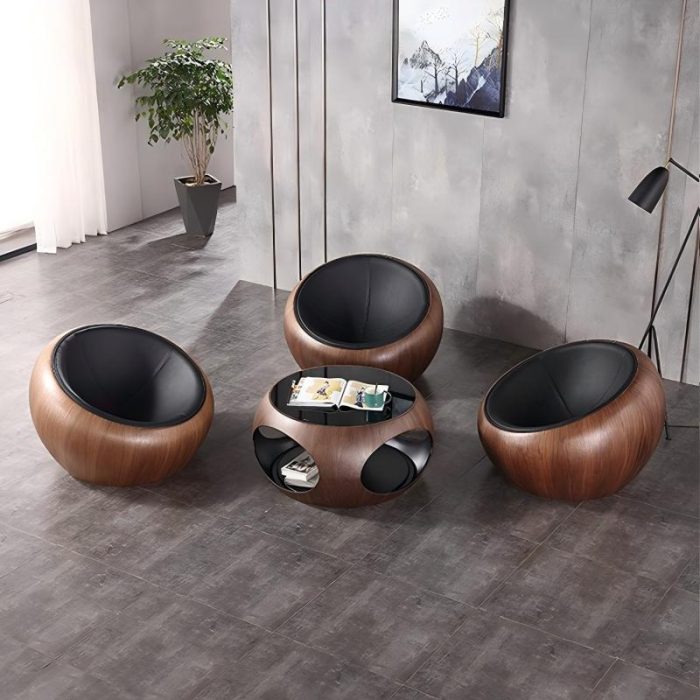 Modern Minimalist Retro Wood Veneer Four-Hole Coffee Table
