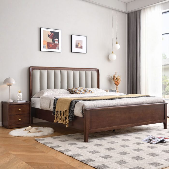 Light luxury simple solid wood bed