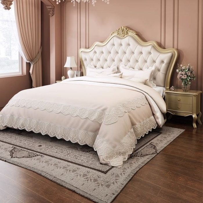 European Solid Wood Light Luxury Double Beds – Perfect for Modern Bedrooms