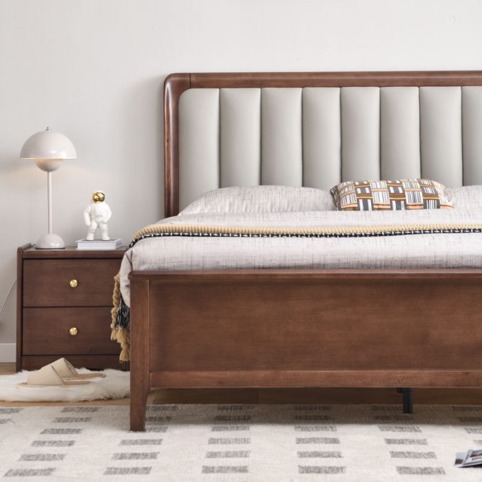 Light luxury simple solid wood bed