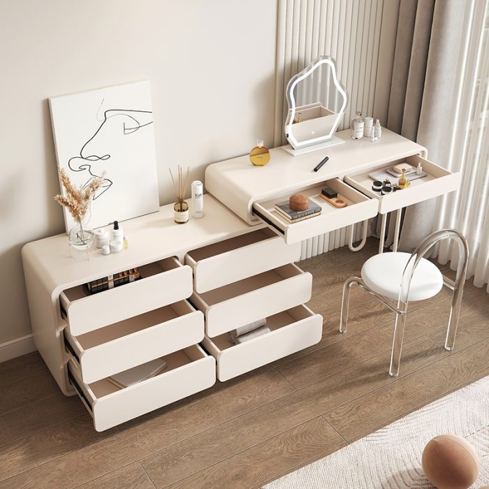 Solid Wood Cream Style Dresser Organizer in One