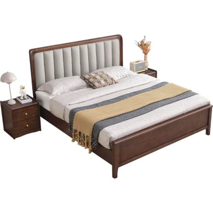 Light luxury simple solid wood bed