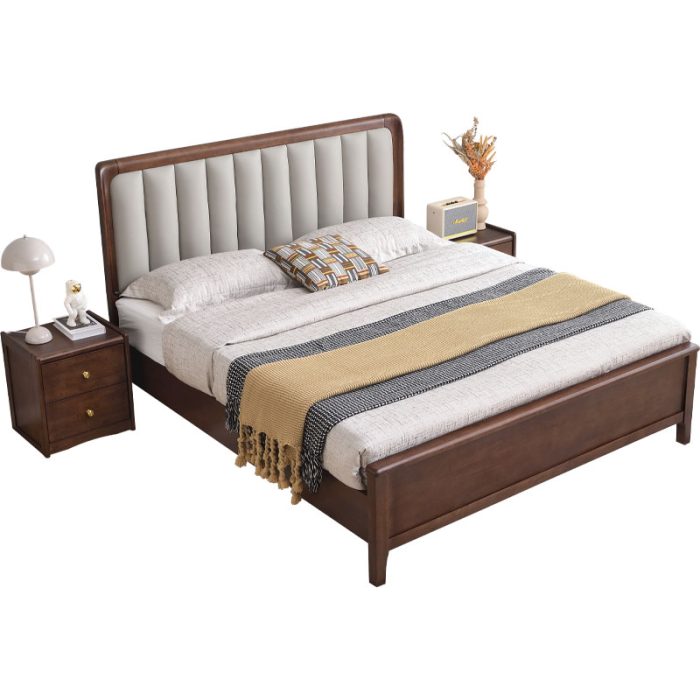 Light luxury simple solid wood bed