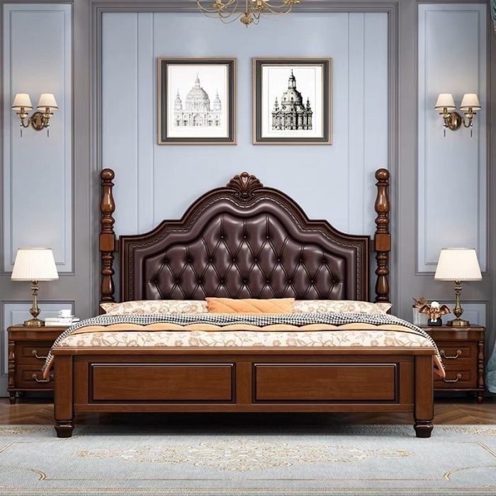 European Solid Wood Light Luxury Double Beds – Modern Design for Master Bedrooms