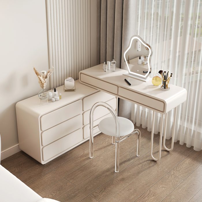 Solid Wood Cream Style Dresser Organizer in One
