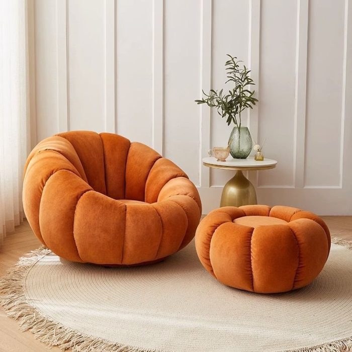 Pumpkin-Shaped Lazy Sofa – Comfortable Lounge Chair for Bedroom and Balcony