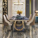 Modern Scandinavian Marble and Metal Dining Table & Chairs for Wholesale