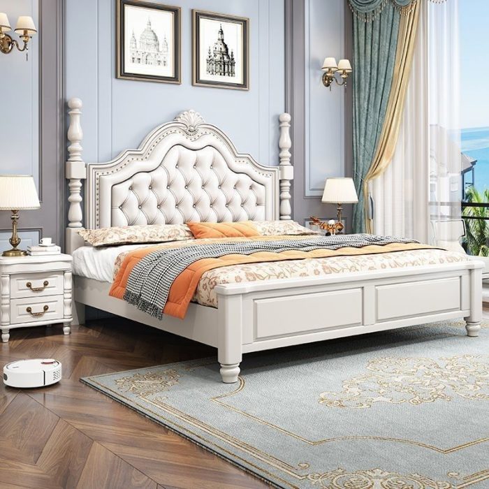 European Solid Wood Light Luxury Double Beds – Modern Design for Master Bedrooms