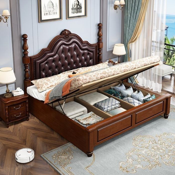 European Solid Wood Light Luxury Double Beds – Modern Design for Master Bedrooms