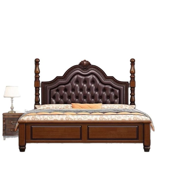 European Solid Wood Light Luxury Double Beds – Modern Design for Master Bedrooms