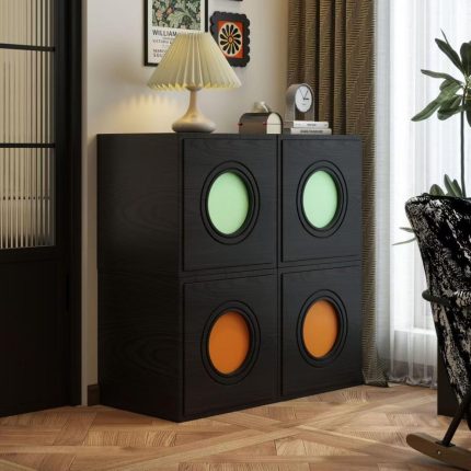 Modern Minimalist Nordic Style Solid Wood Red Flower Green Leaf Cabinet