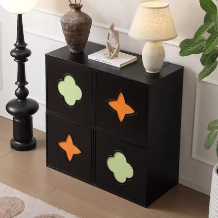 Modern Minimalist Nordic Style Solid Wood Red Flower Green Leaf Cabinet