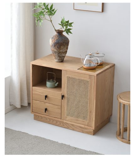 The cabinet’s design captures the essence of Wabi-Sabi through its natural imperfections. 🌿 Its solid wood construction ensures durability, while offering a timeless appeal. ⏳ Perfect for creating a harmonious tea ritual space.