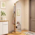 Full-View Rotating Dressing Mirror - Solid Wood Garment Rack & Vanity Combo
