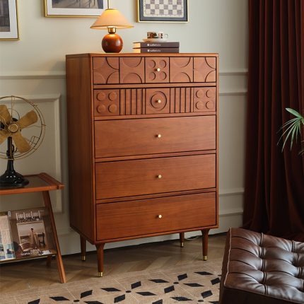 Scandinavian Vintage-Inspired Solid Wood Storage Cabinet for Modern Homes
