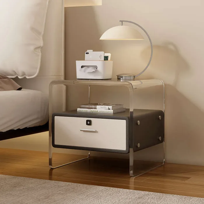 Floating Acrylic Bedside Table – Smart Cream Storage