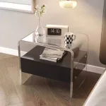 Floating Acrylic Bedside Table – Cream Storage Cabinet