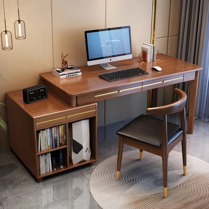 Extendable Dual Workstation - Modern Solid Wood Shared Desk for Home & Office