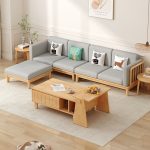 This Nordic wooden bed features clean lines and natural elegance.