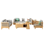 This Nordic wooden bed features clean lines and natural elegance.