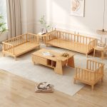 This Nordic wooden bed features clean lines and natural elegance.