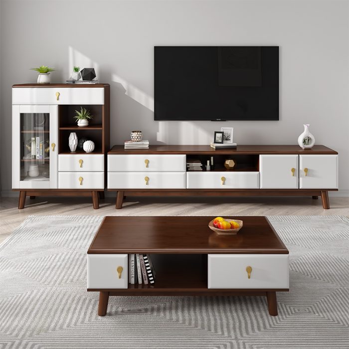 Includes a coffee table and TV stand, both handcrafted with durable solid wood and a sleek, modern aesthetic. Perfect for US bulk buyers looking for stylish, long-lasting furniture sets.