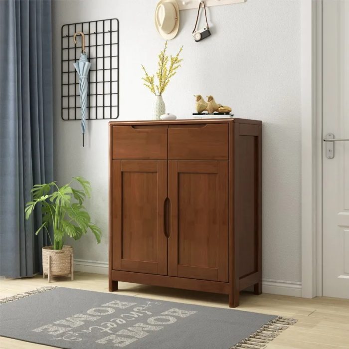 All-Solid-Wood Two-Door Shoe Cabinet – Elegant Storage Solution
